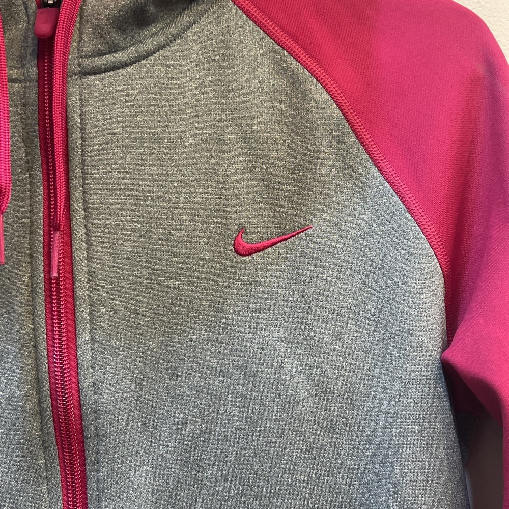 Nike Hoodie Women Small Pink And Gray Sweatshirt Jacket Therma Fit Swoosh Raglan - Picture 4 of 14